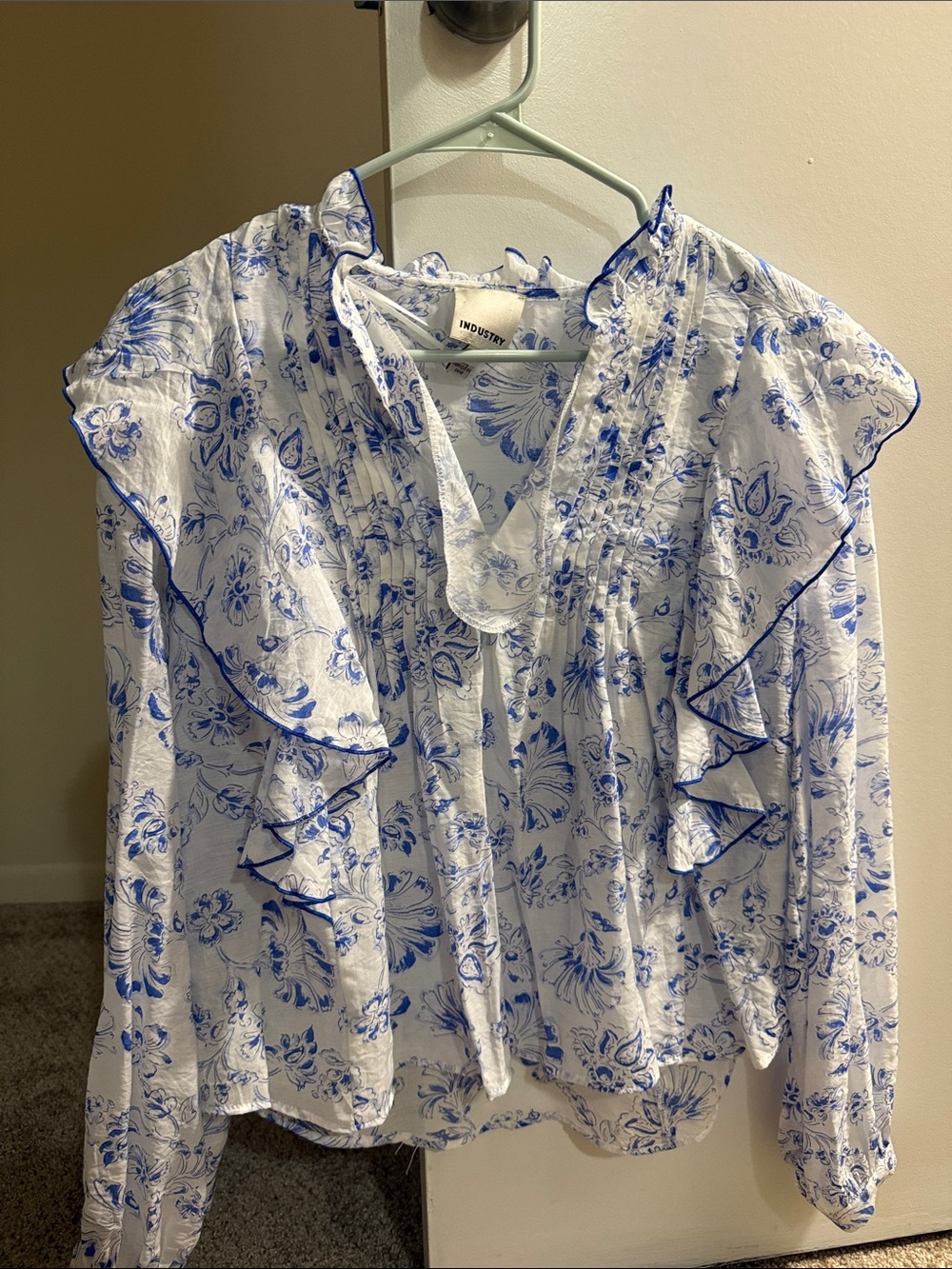 Indigo Floral Ruffle Blouse by INDUSTRY